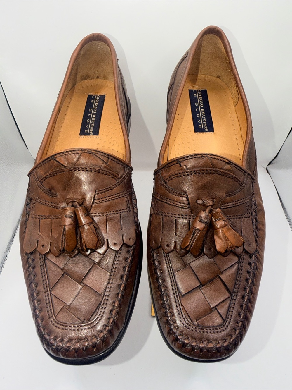 Giorgio Brutini Brown Leather Tassel Woven Loafers
